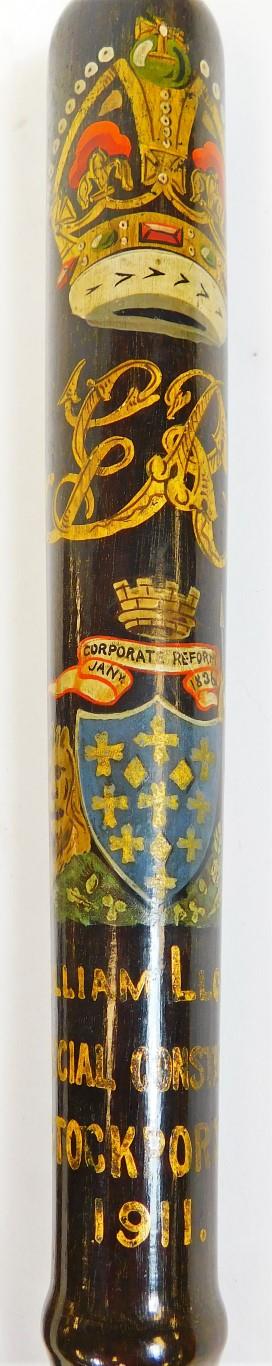 A George V policeman's truncheon, marked William Lloyd Special Constable Stockport 1911, painted wit - Image 2 of 2