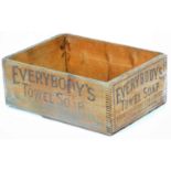 An Everybody's Towel Soap Hodgson and Simpson pine advertising crate, with black and green stencili