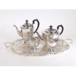 Various silver plated ware, coffee service of part gadrooned form to include coffee pot, teapot, mil