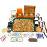 Various bygones, collectables, wristwatches, coins, foreign notes, two dollar bill F16804781A, vario