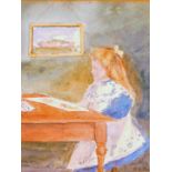 A A Roe (Edwardian School). Girl at a desk, watercolour, signed, 20cm x 17cm.