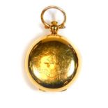 An 18ct gold sovereign case, of circular form with hook top and spring loaded interior, partially en
