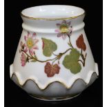 A Royal Worcester blush ivory moulded vase, decorated with flowers, shape code 991, puce marked, c1