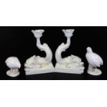 A pair of Wedgwood and Barlaston Creamware nymph sconce vases, each on rectangular plinth bases, 25c