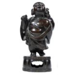 A Japanese Meiji period bronze figural koro, formed as the standing figure of Hotei, the God of Good