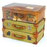 An early 20thC vintage leather travel case, set with various luggage labels and metal lock, 64cm W,