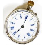 A ladies fob watch, in part engine turned case with fancy 4cm Dia. Roman numeric dial, plain pointer