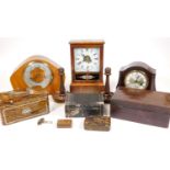 A collection of treen and other items, to include a 19thC Tunbridge ware parquetry rectangular stamp