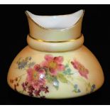 A Royal Worcester blush ivory squat vase, decorated with flower sprays, shape code 991, puce marked,