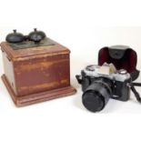 A 20GF0076 telephone speaker, with two black bells on wooden box, painted burgundy, 17cm H, 18cm W,