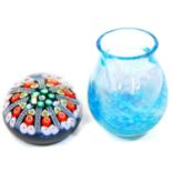 A Millefiori glass paperweight, decorated with twisted canes, possibly Whitefriars, 8cm H Dia. and a