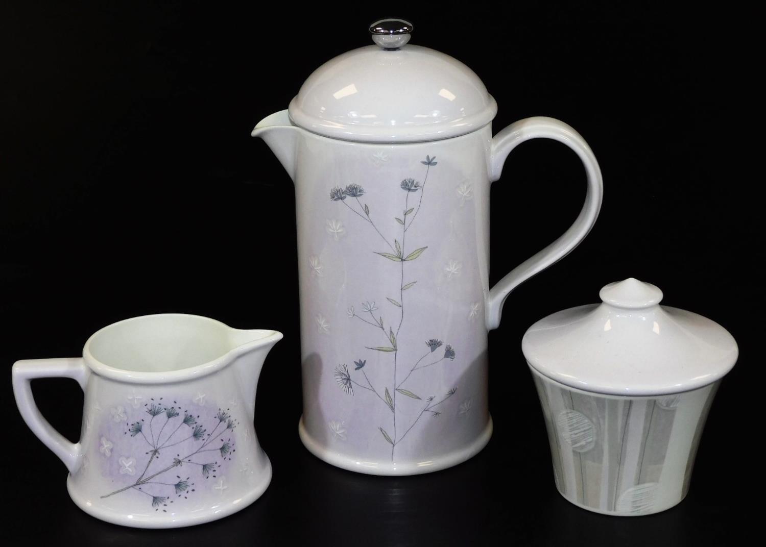 A Portmeirion Dawn pattern Julie Ingham part coffee service, to include coffee pot, 25cm H, milk jug - Image 2 of 5
