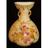 A Royal Worcester blush ivory bulbous vase, decorated with flowers, shape code 1663, c1907, 11cm H.