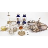 Various silver plate, etc. a pair of King George V and Queen Mary vases each with silver collars, h
