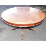 An early 19thC mahogany tilt top breakfast table, the plain circular top raised on a cylindrical sup