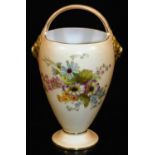 A Royal Worcester blush ivory handled vase, decorated with flower groups, shape code G/50, puce mark