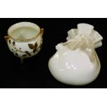 A Royal Worcester blush ivory cauldron, decorated with blackberries, c1880, 7cm H, together with a w