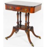 A 20thC mahogany side table, the oblong top with a wide crossbanding raised above one real and one d