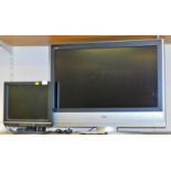 A 14" monitor and a Panasonic Viera television in silver trim with remote control.
