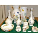 Various china ornaments, Aynsley Cottage Garden and other vases, Wild Tudor, hat pins, etc. (1 tra