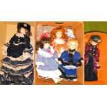 Various modern decorative dolls, some on stands, with clothing, etc. (1 shelf)