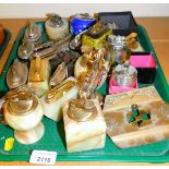 Various table lighters, onyx and others. (1 tray)