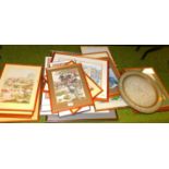 Various prints, pictures, frames, oriental prints, various sets, some with stamps, Eastern plate, pr
