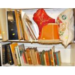 Various books, lamp shades, ephemera, The Architecture of England, various other related ephemera, T