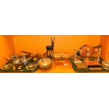 Various brassware, decorative items, etc. kettles, bellows, candlesticks, caskets, card box, brass f