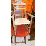 A child's rocking chair and a circular table.