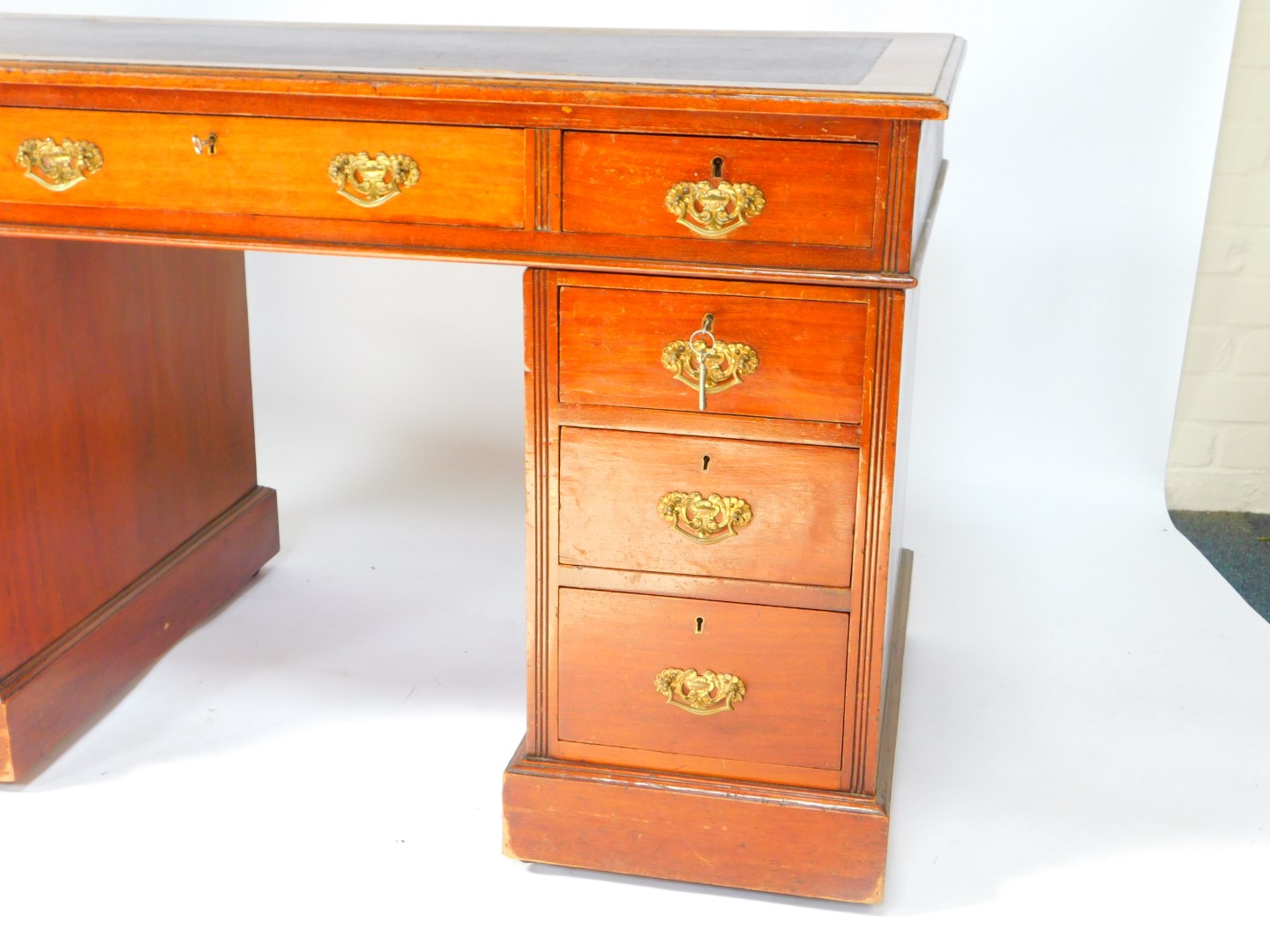 A Victorian mahogany twin pedestal desk, the rectangular top inset with tooled purple leather, - Image 3 of 3