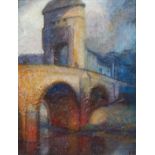 F M Rhodes. The Mono Bridge, Monmouth, oil on canvas board, mongrammed, attributed and signed verso,