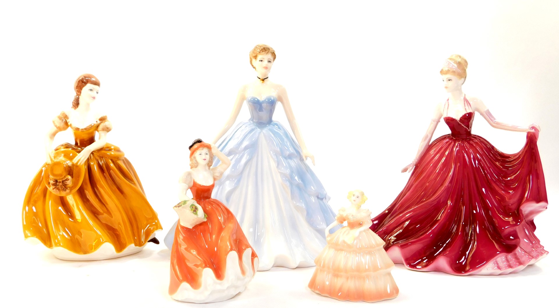 Five Coalport porcelain figures, one boxed, comprising Evening Elegance, no.807/5000, Shall We