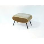 A vintage 1950's sewing table, of fabric covered oval form, with a hinged lid opening to reveal a