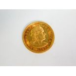 A Peruvian 1/5th De Libra gold coin 1907, 1.6g.