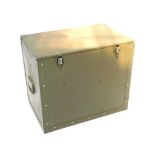 A US Military painted ply wood chest, with hinge lid, metal bindings, bearing brass plaque for US