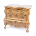 A Continental 18thC style oak bombe chest of three graduated drawers, with ornate brass handles