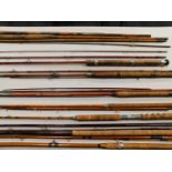 Split cane and other composite fishing rods, including an Alcocks ISIS float rod, Fenland fibroalloy