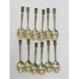 A set of twelve WW1 commemorative teaspoons, the terminals bearing the Arms and Coronets of the Town