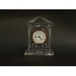 A Waterford crystal Acropolis cut glass mantel clock, white circular dial bearing Roman numerals,