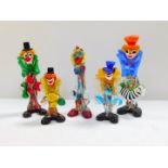 Five Murano glass figures of clowns, each modelled in the standing pose, some holding musical