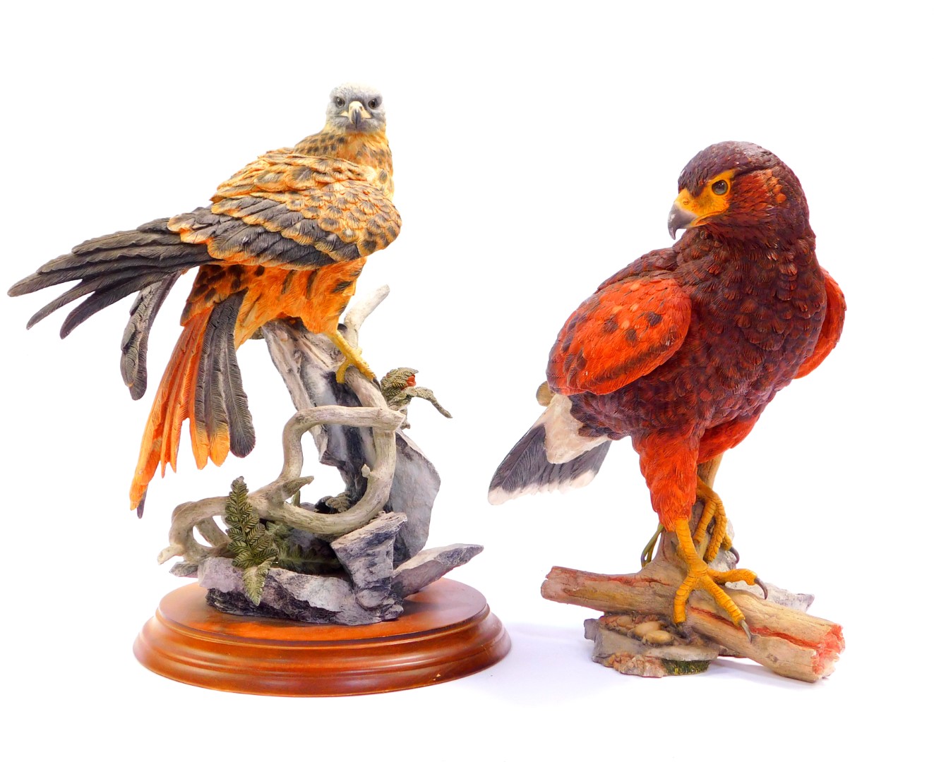 A Country Artists sculpture modelled as a Red Kite, with fern and larch cones, by David Ivey,