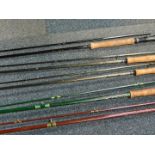 Fibreglass and carbon fly rods, including a Hardy Esk #1 10ft, Reg Smith, Northampton Reservoir