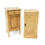 A late Victorian pine pot cupboard, enclosed by a single door, with a single shelf and plinth