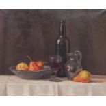Alison Rylands (British, 21stC). Still life with red wine, oil on canvas, signed, verso dated 09,