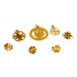 A 9ct gold Zodiac Scorpio pendant, two Maltese cross pendants and two pairs of 9ct gold earrings,