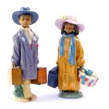 M106- Two Lladro matt glazed figures of a boy and a girl, each modelled standing in oversized