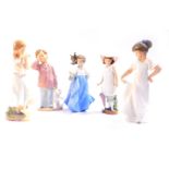 A Lladro porcelain figure modelled as Whispering Breeze, boxed, and Nao figures, modelled as a