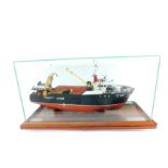 A scale model of The Boston Sea Harrier fishing trawler, LT418, registered in Lowerstoft, perspex