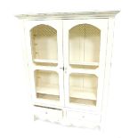 A Continental style distressed finish cream painted cupboard, enclosed by two doors with chicken